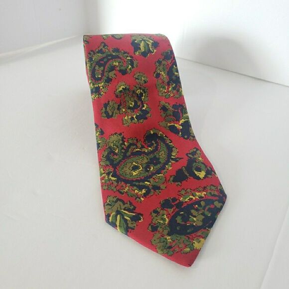 Men’s Neck Tie Lands End 100% Silk Red Paisley - Picture 3 of 7